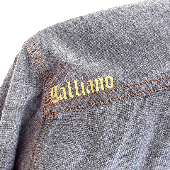 John Galliano Blue Chambray Button Down Shirt With Pop Art Hand Painted … - Picture 4 of 12